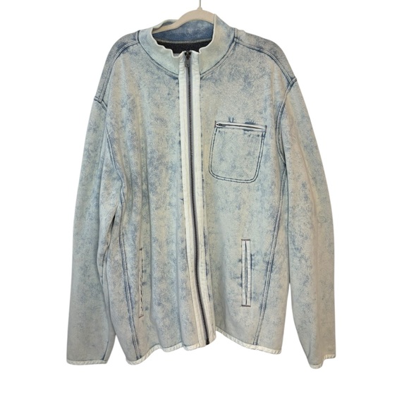 32 Bar Blues Other - 32 Bar Blues Sweatshirt Jacket XXL Full Zip‎ Blue Denim Acid Wash Cotton Stretch